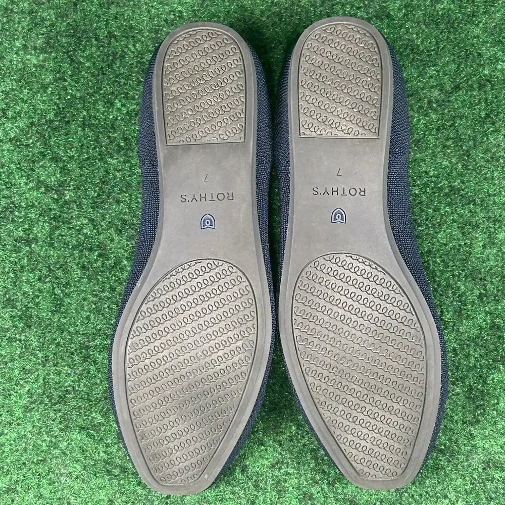 Rothy's The Square Knit Flats Women 7 Navy Blue Ballets Shoe Striped Heel Detail